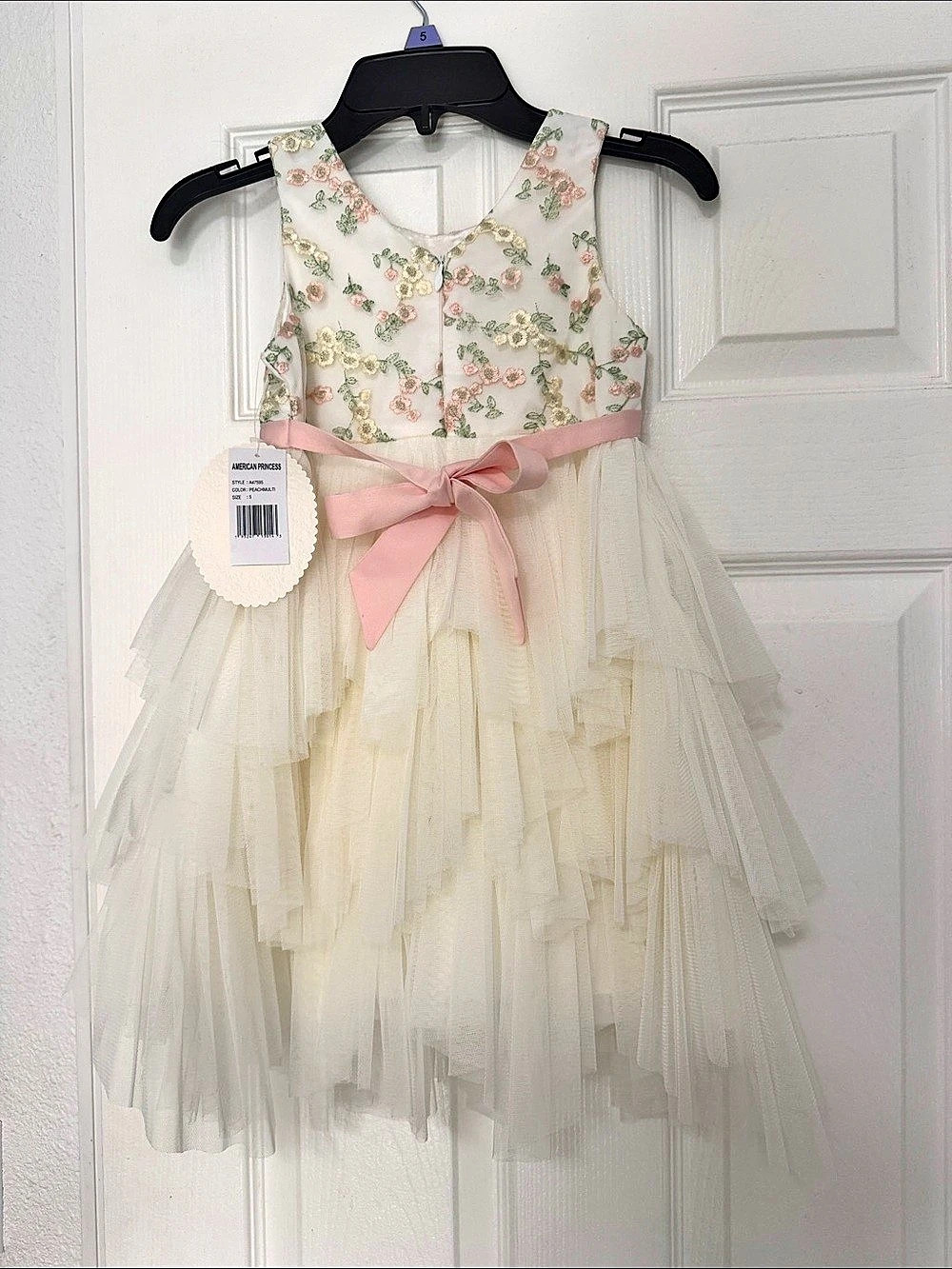 American Princess Floral Tulle Dress in Cream & Pink Size 5T Girls NWT